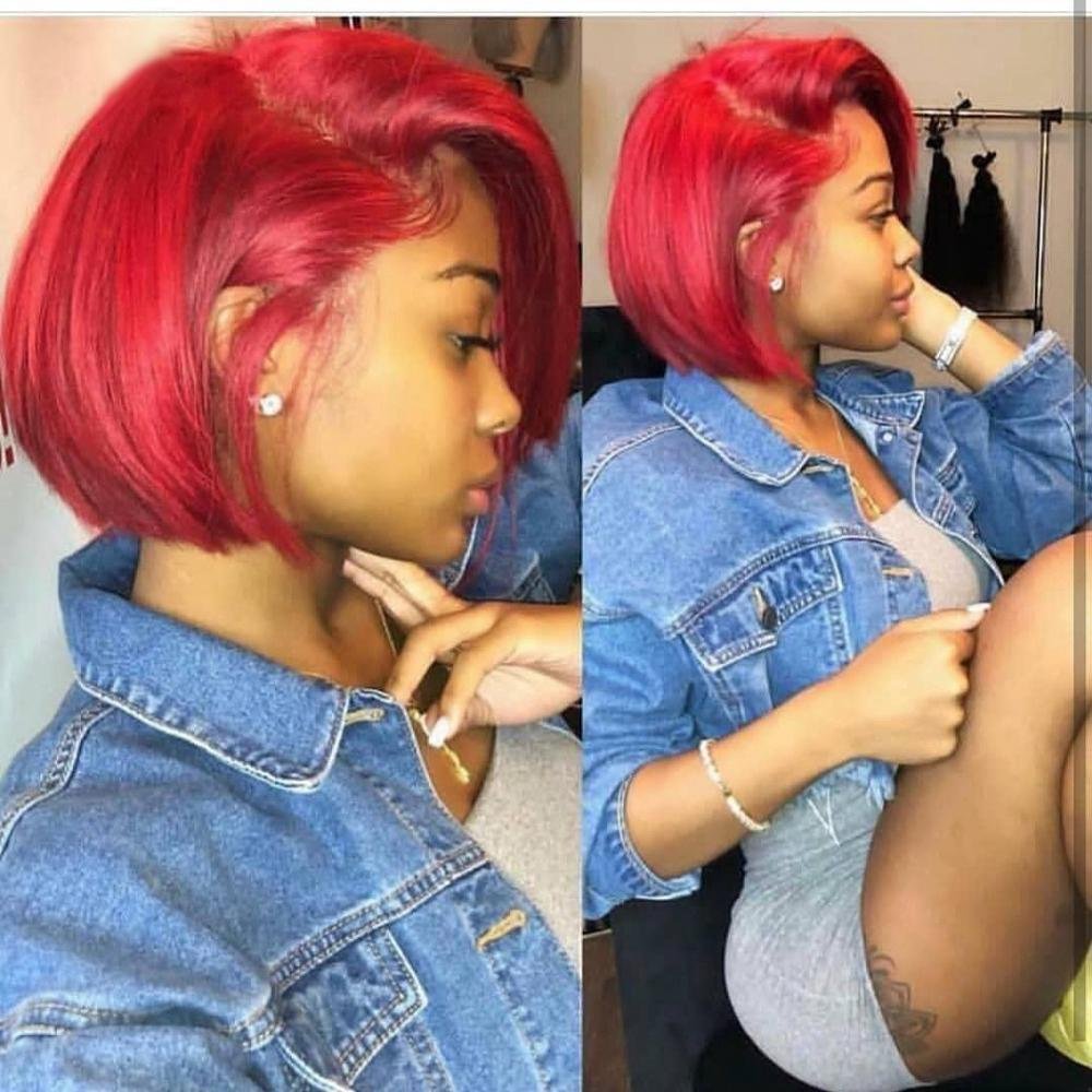 Glueless Wig With Elastic Belt|Red Short Bob Wig 360 Lace Frontal Wigs