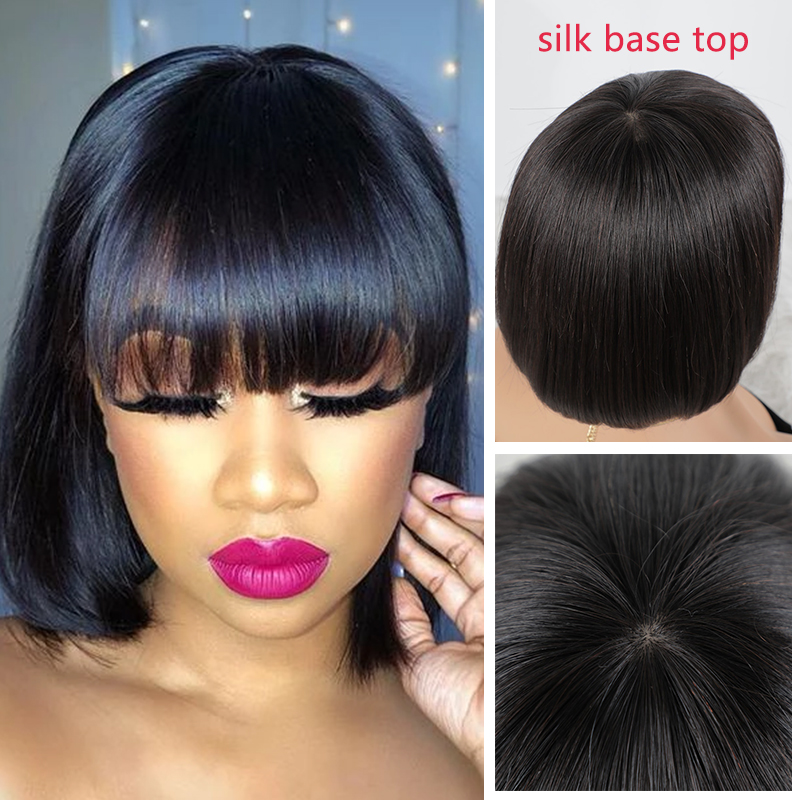 Glueless Wig With Elastic Belt|🔥4*4 Lace Closure Short Bob Hair Wig with Bangs Natural Cute Straight Wigs