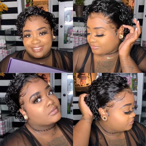 Glueless Wig With Elastic Belt|🔥Perfection Super Natural Short Wave Bob 360 Lace Wig Human Hair Pixie Wigs