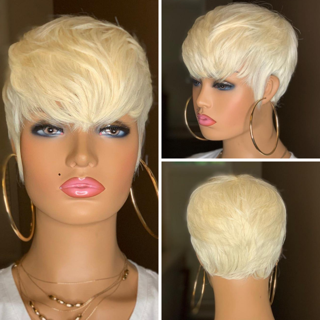 Glueless Wig With Elastic Belt|🔥Lace Human Hair Wigs Pixie Cut Straight Bob Wig with Baby Hair