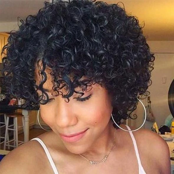 Glueless Wig With Elastic Belt|🔥Short Curly Lace Wigs Full Kinky Curly Afro Hair Wig with Bangs