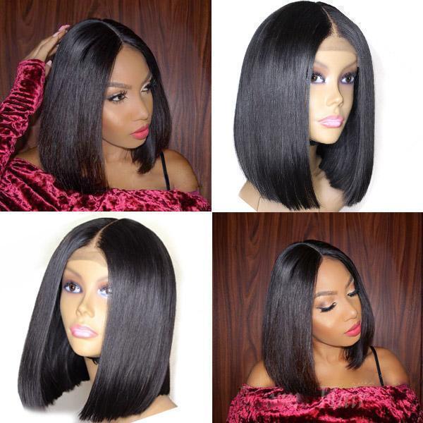 Glueless Wig With Elastic Belt| 13x6 Short Bob Lace Front  Wigs Brazilian Straight Remy 1B 613 Ombre Black/Brown Bob Lace Front Wigs