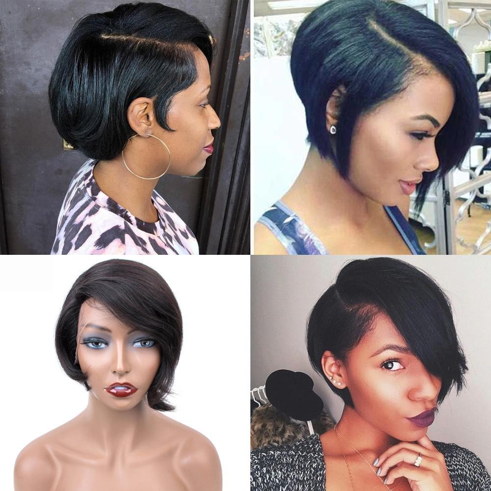 Glueless Wig With Elastic Belt|🔥Short Straight Human Hair Wig Lace Wigs Pixie Cut Wigs With Baby Hair 