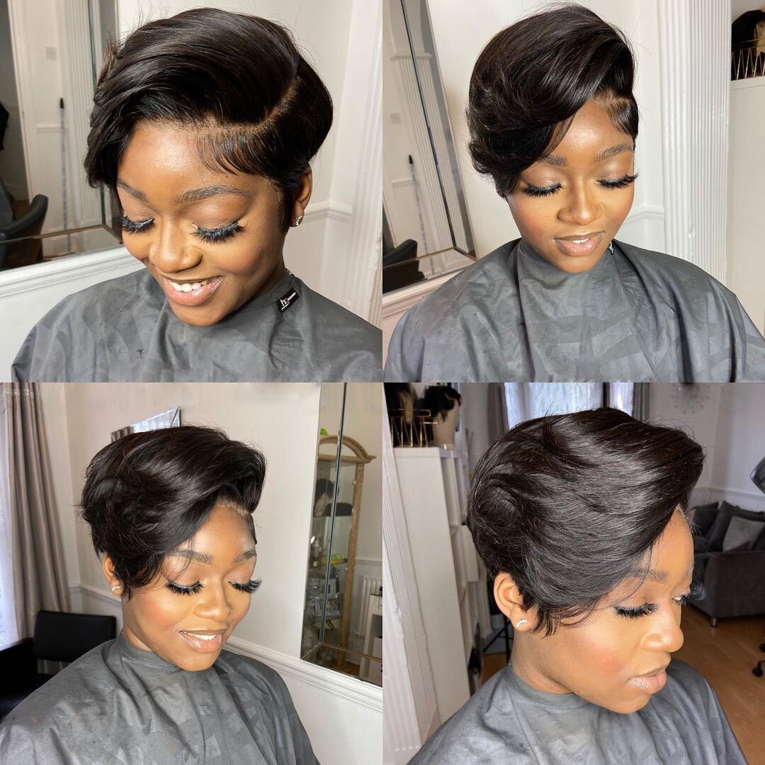 🔥Hot Sale🔥4*4 Lace Closure Glueless Black Short Wave Bob Pixie Cut Wig