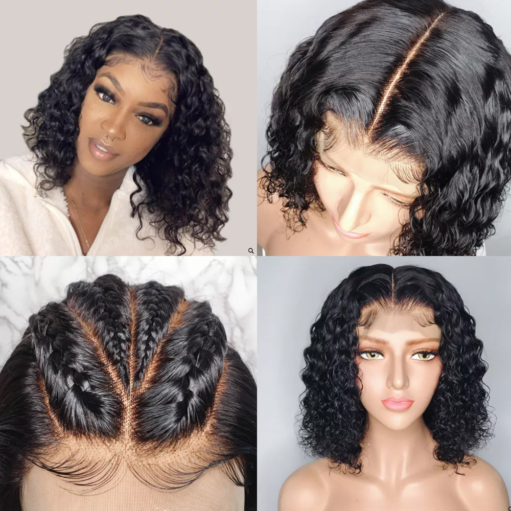 Glueless Wig With Elastic Belt|🔥Brazilian Water Wave Lace Front Wigs Short Curly Bob Wigs with Baby Hair