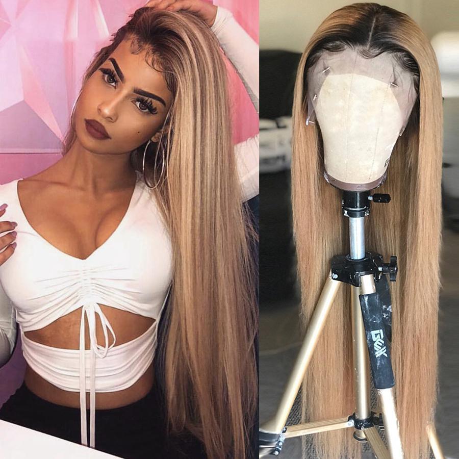 Glueless Wig With Elastic Belt|🔥Brazilian Human Hair Lace Front Wig Straight Highlights Wigs