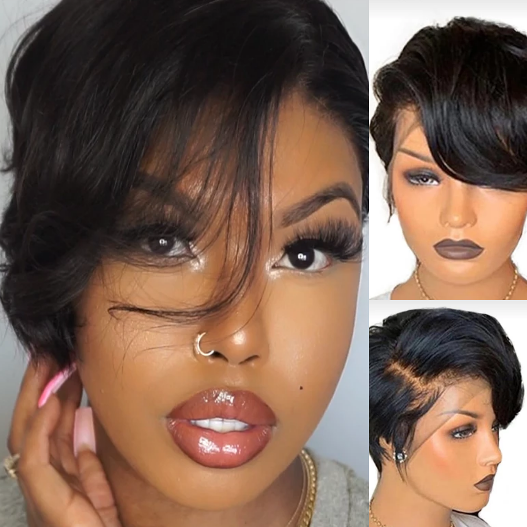 Glueless Wig With Elastic Belt|🎉Affordable Short Pixie Cut Bob Wig Straight Remy Human Hair Wigs