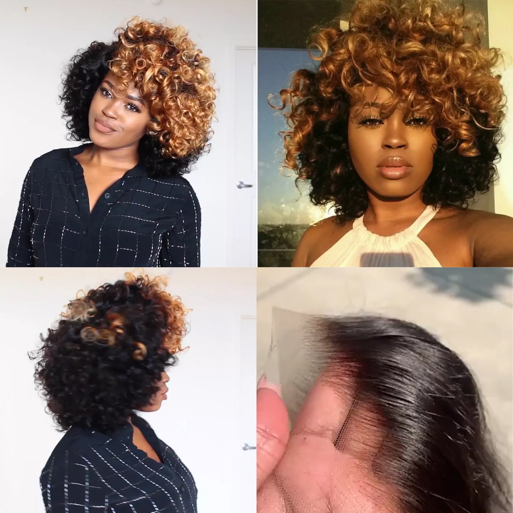 Glueless Wig With Elastic Belt|🔥Short Kinky Curly Human Hair Lace Front Bob Wigs