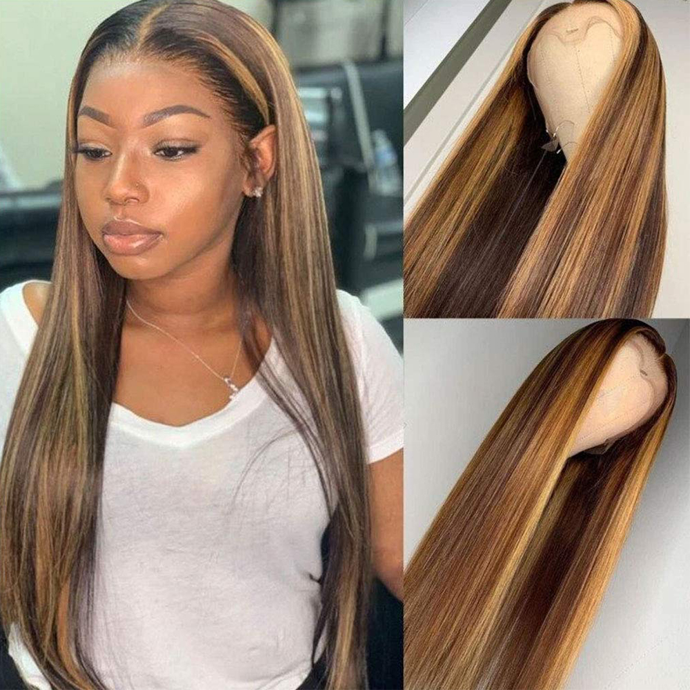 Glueless Wig With Elastic Belt| 🔥HOT Human Hair Lace Frontal Wig High Light Ombre Straight Wig With Baby Hair