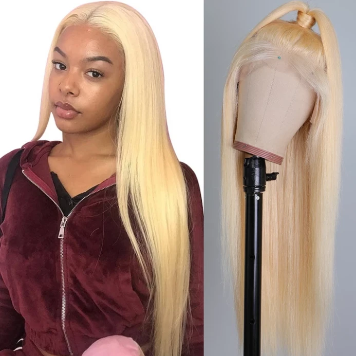 Glueless Wig With Elastic Belt|🔥Blonde Straight Lace Front Wig Human Hair Natural Hairline Wigs