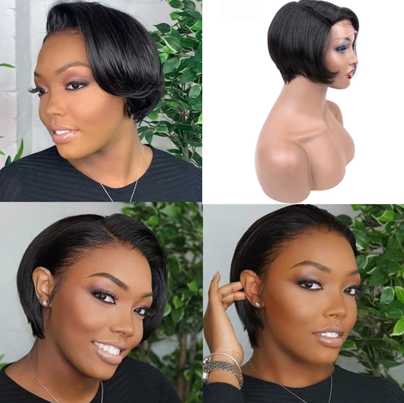 Glueless Wig With Elastic Belt|🔥Short Lace Front Pixie Cut Wig Straight Brazilian Remy Hair
