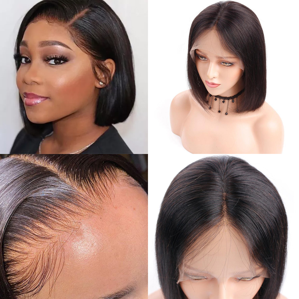 Glueless Wig With Elastic Belt|🔥Short Bob Straight Wig Human Hair Lace Front Wigs
