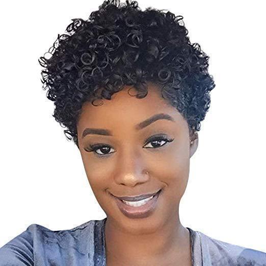🔥Hot| Afro Kinky Curly Wig Short Pixie Cut Wigs Human Hair Natural Color Glueless Lace Wig