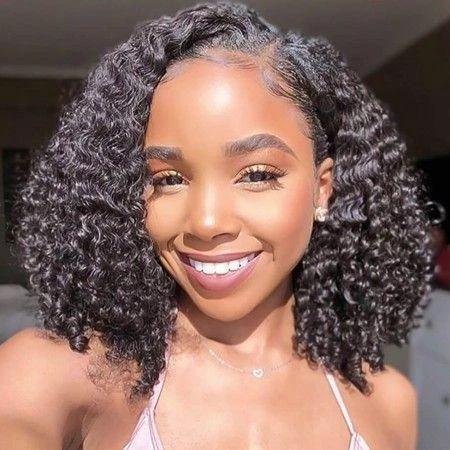 Glueless Wig With Elastic Belt|🔥4*4 Lace Closure   Shoulder Length Curly Wig Pre Plucked with Baby Hair