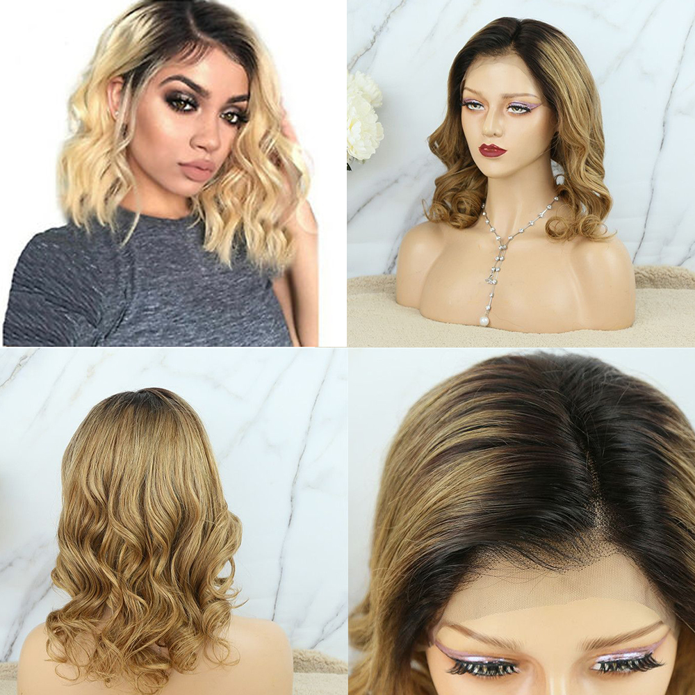 Glueless Wig With Elastic Belt|🔥Lace Front Ombre Natural Wave Short Bob Wigs Shoulder Length Wig For Women