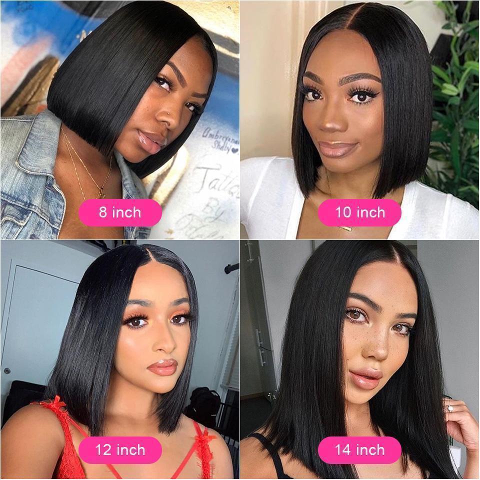 Glueless Wig With Elastic Belt| 🔥Straight Lace Front Wigs Human Hair Closure Bob Wig Silky Blunt Cut