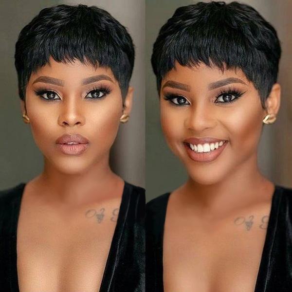 Glueless Wig With Elastic Belt|🔥Lace Frontal Human Hair Short Pixie Cut Wavy Wigs Layered Hair