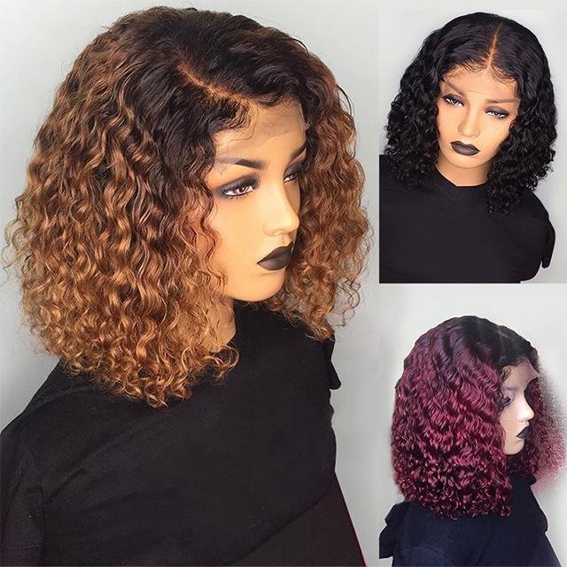 Glueless Wig With Elastic Belt|SHORT CURLY LACE FRONT HUMAN HAIR WIGS