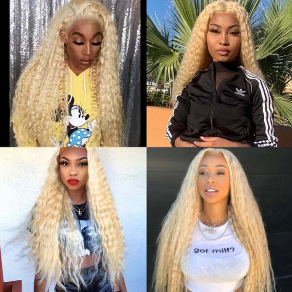 Glueless Wig With Elastic Belt|🔥Blonde Deep Wavy Curly Full Lace Wigs Pre-plucked With Baby Hair 