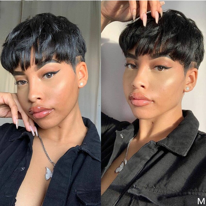 🔥Hot| H13*4 Lace Frontal Glueless 🔥Black Short Straight Bob Pixie Cut With Bangs
