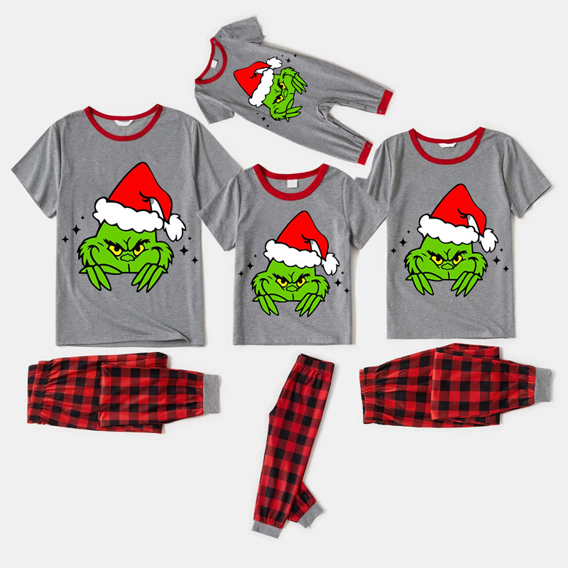 Christmas Cute Cartoon Print Family Matching Raglan Short-sleeve Top Long Pants Pajamas Sets