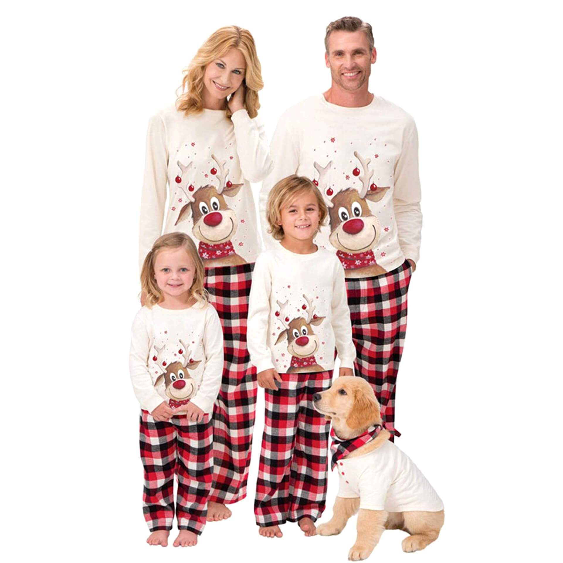 Long/Short Sleeve Cute Deer Print Plaid Matching Pajamas Set for Family 702