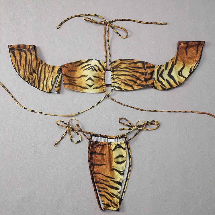 Leopard Print Halter Triangle Tie Side Bikini Swimsuit