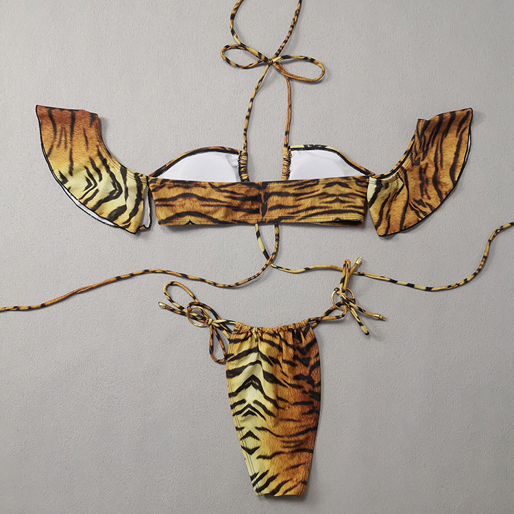 Leopard Print Halter Triangle Tie Side Bikini Swimsuit