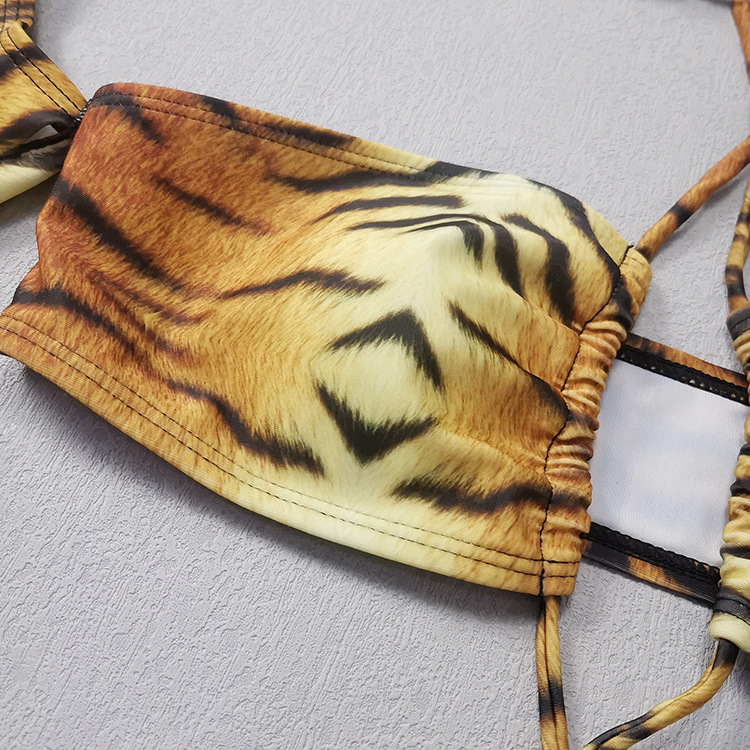 Leopard Print Halter Triangle Tie Side Bikini Swimsuit