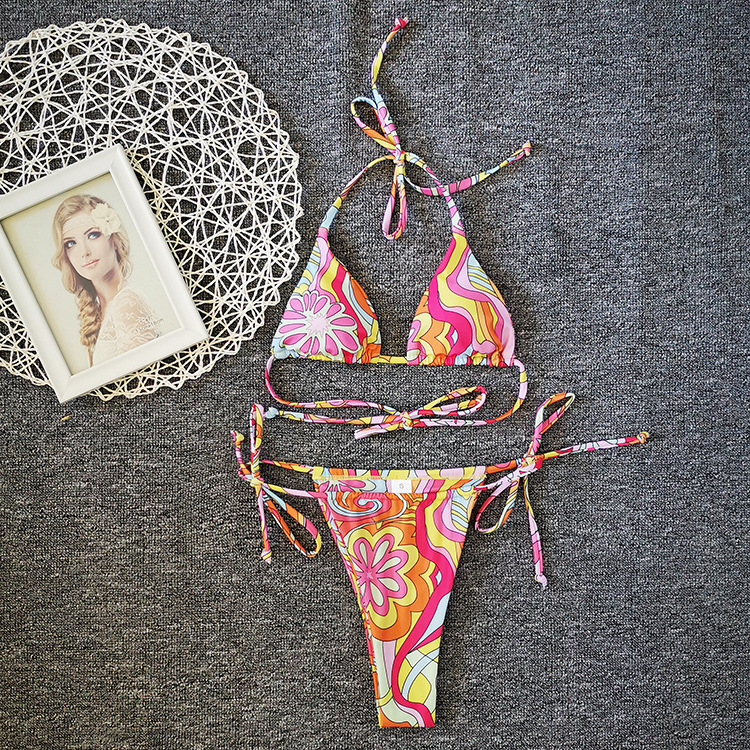 Floral Halter Micro Triangle Bikini Swimsuit