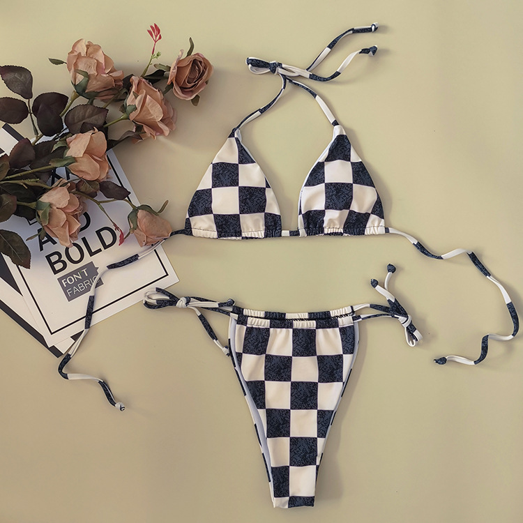 Allover Print Halter Triangle Bikini Swimsuit