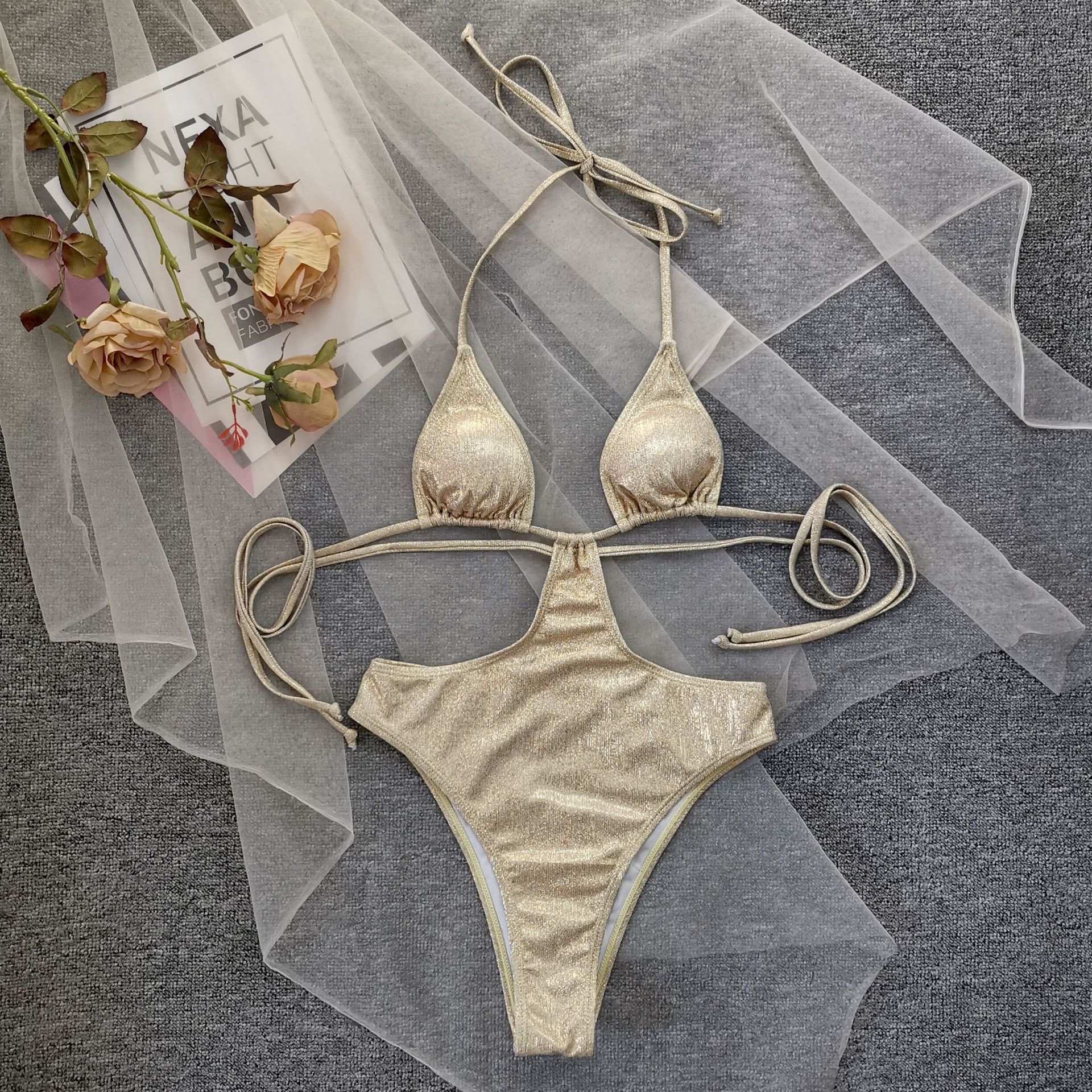 Halter Triangle Tie Side Bikini Swimsuit