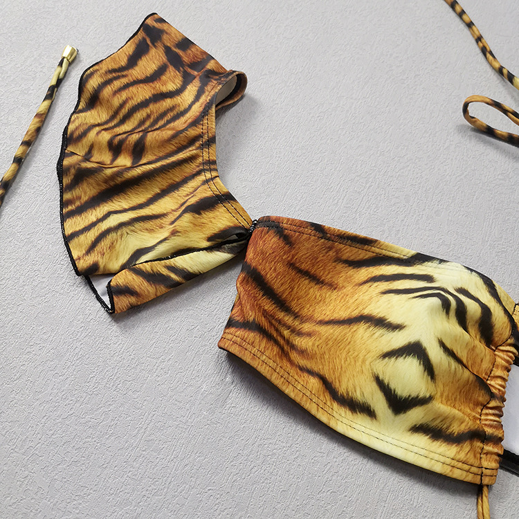 Leopard Print Halter Triangle Tie Side Bikini Swimsuit