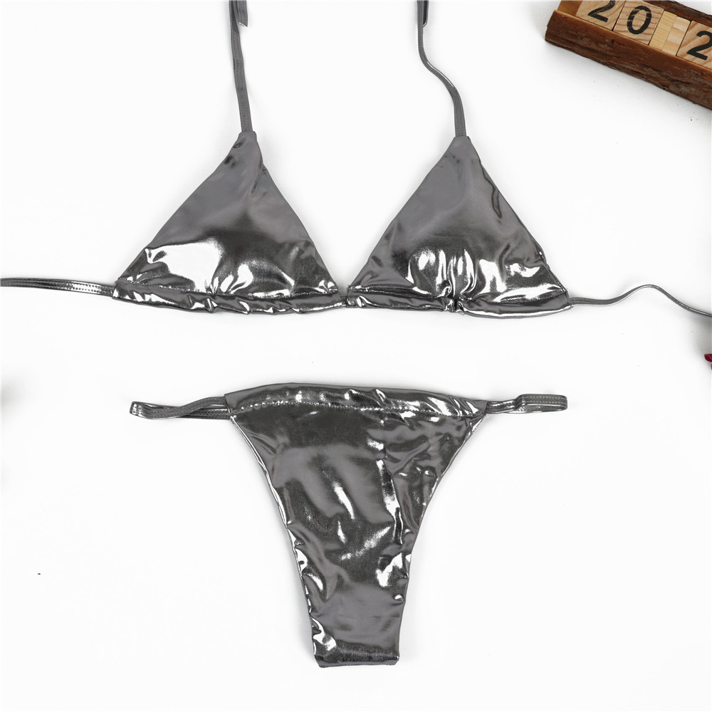 Plain Triangle Bikini Swimsuit 