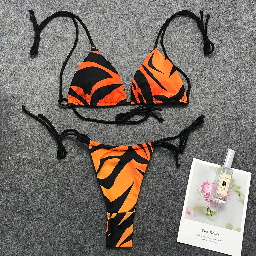 Allover Print Halter Bikini Swimsuit