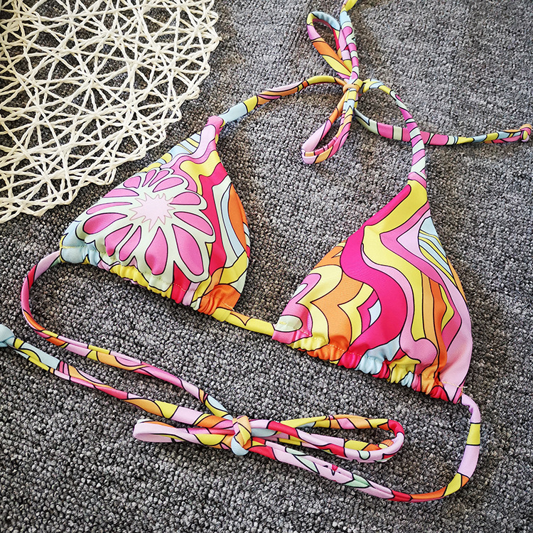 Floral Halter Micro Triangle Bikini Swimsuit