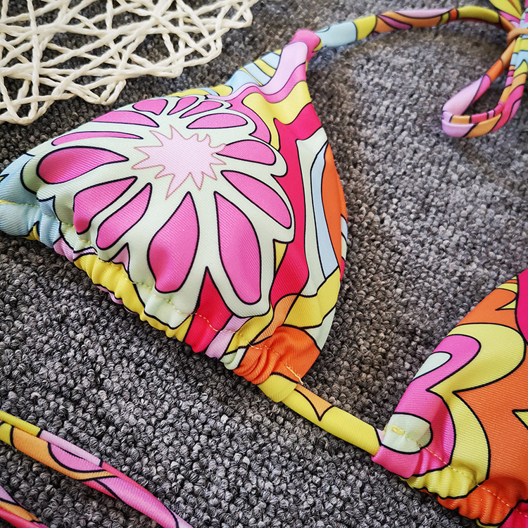 Floral Halter Micro Triangle Bikini Swimsuit