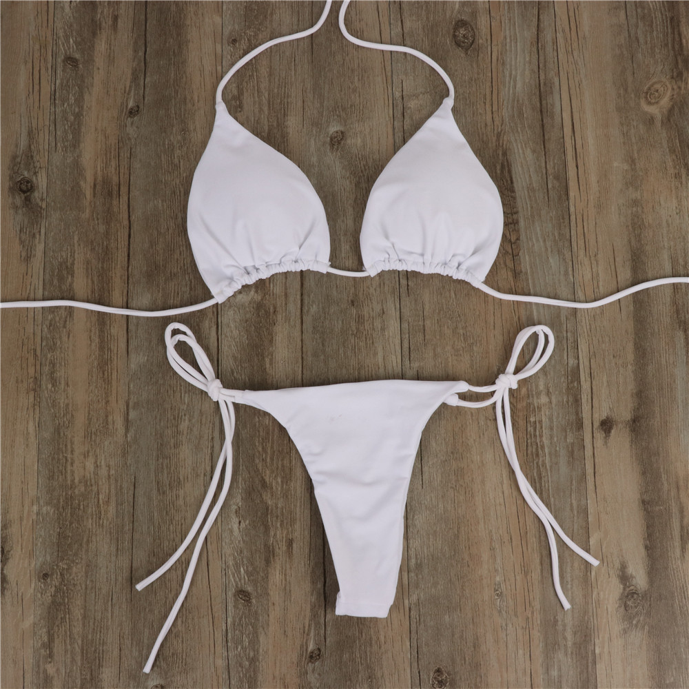Plain Halter Micro Triangle Bikini Swimsuit