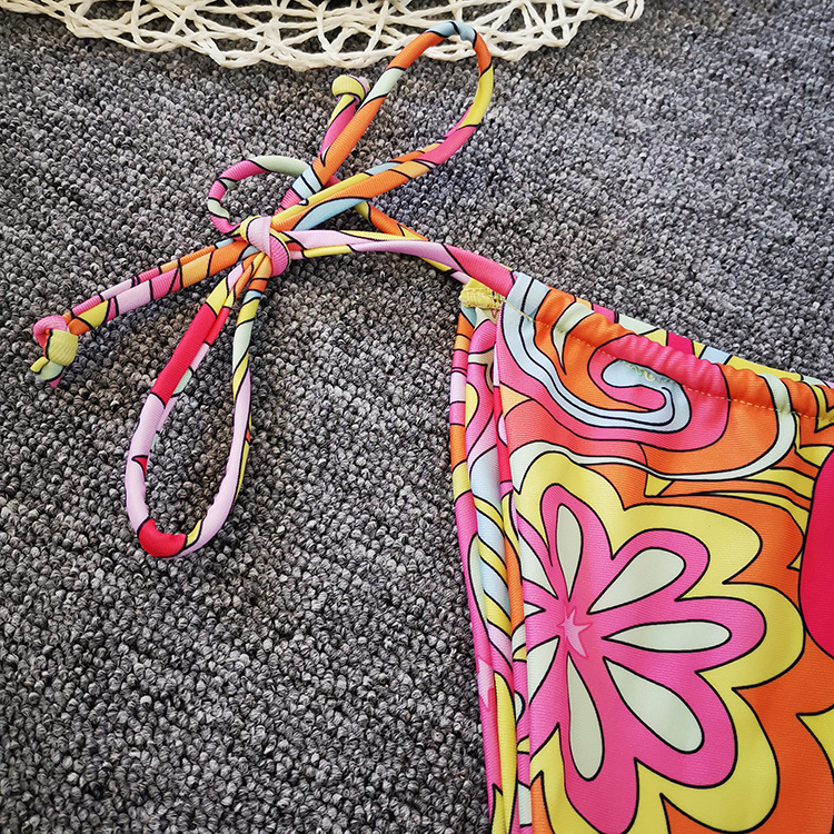 Floral Halter Micro Triangle Bikini Swimsuit