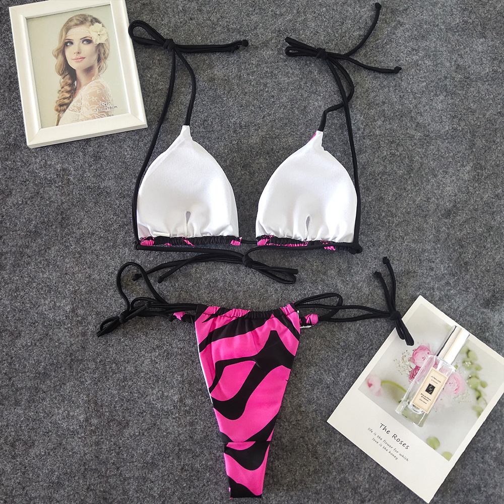 Allover Print Halter Bikini Swimsuit