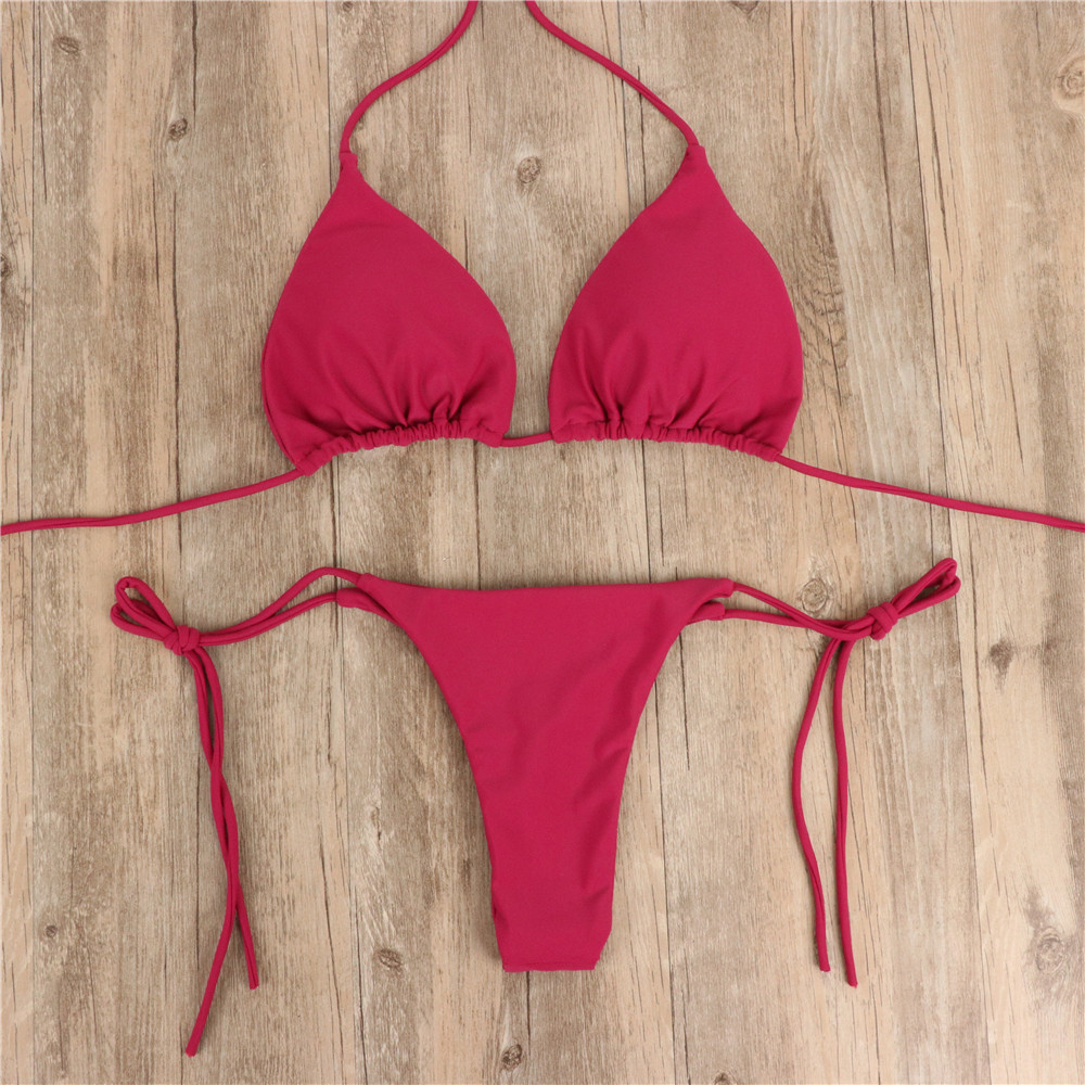 Plain Halter Micro Triangle Bikini Swimsuit