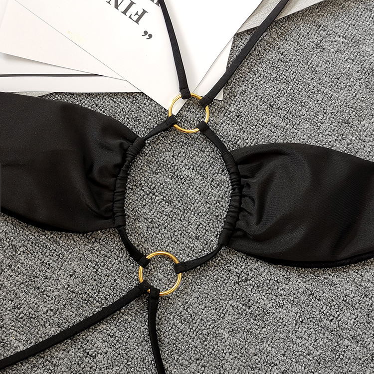 Tropical Ring Linked Halter Bikini Swimsuit