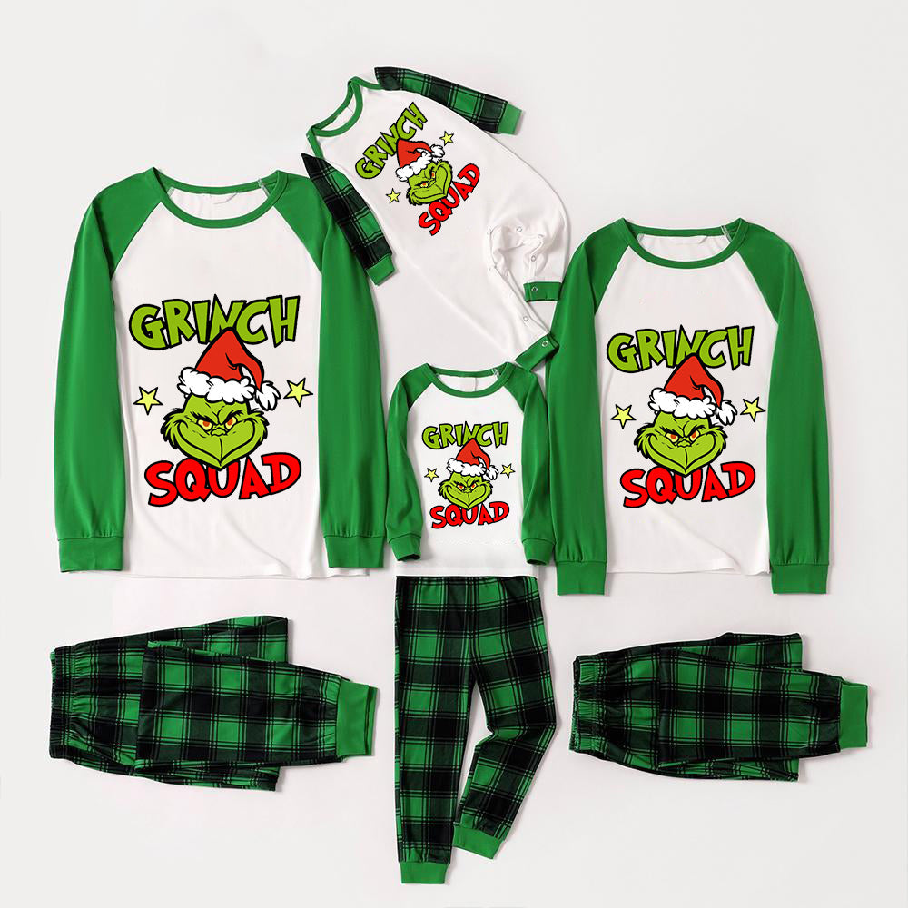 Christmas Cartoon Car and Letter Print Family Matching Raglan Long-sleeve Plaid Pajamas Sets (Flame Resistant)