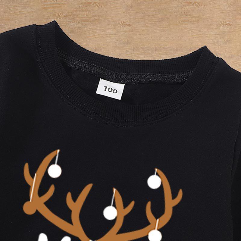 Christmas 100% Cotton Antlers and Letter Print Family Matching Long-sleeve Sweatshirts