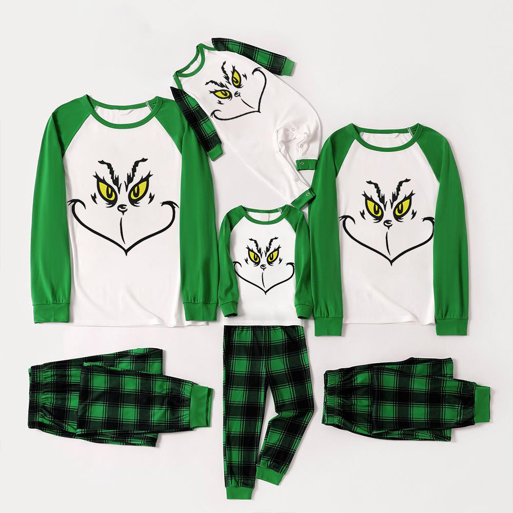 Christmas Cartoon Face Print Family Matching Raglan Long-sleeve Pajamas Sets