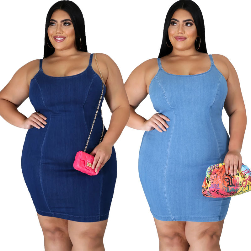 Women's Plus Size Sleveless Bodycon Denim Dress SC0163
