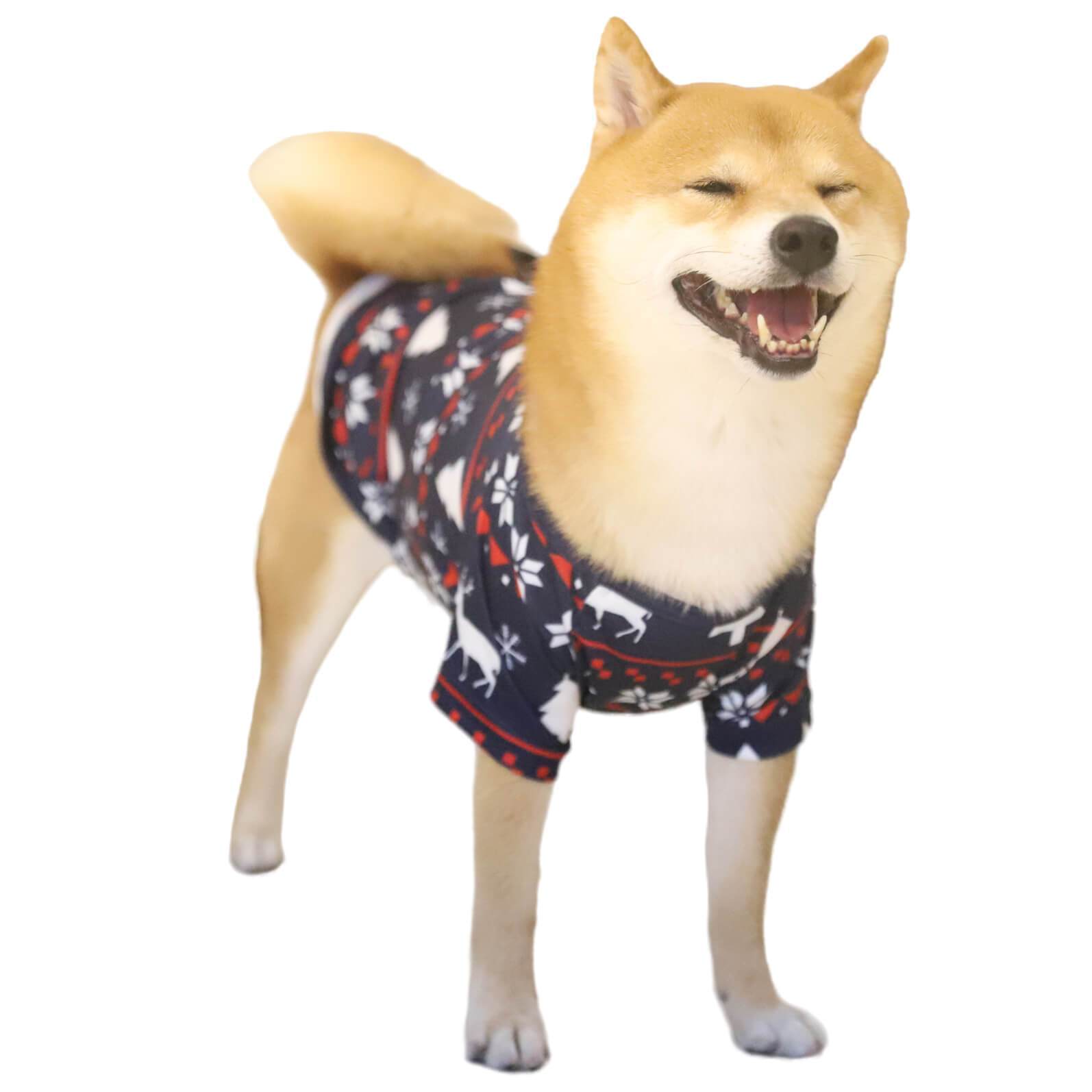 Merry Christmas Elk Tree and Snowflake Print Dog Clothes Pet Pajamas and Pet Triangle Bibs Scarf