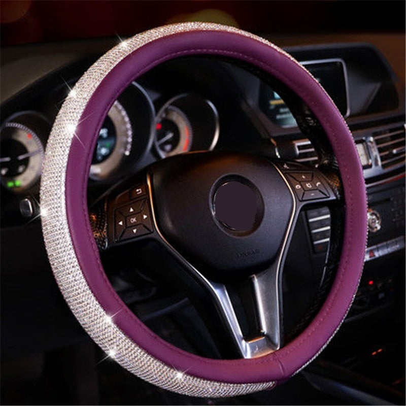 Motocovers New Car Steering Wheel Covers Bling Diamond AntiSlip Suede Steering wheel Cover Universal Protective cover 38CM Pink