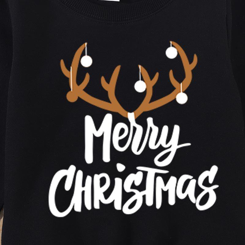 Christmas 100% Cotton Antlers and Letter Print Family Matching Long-sleeve Sweatshirts