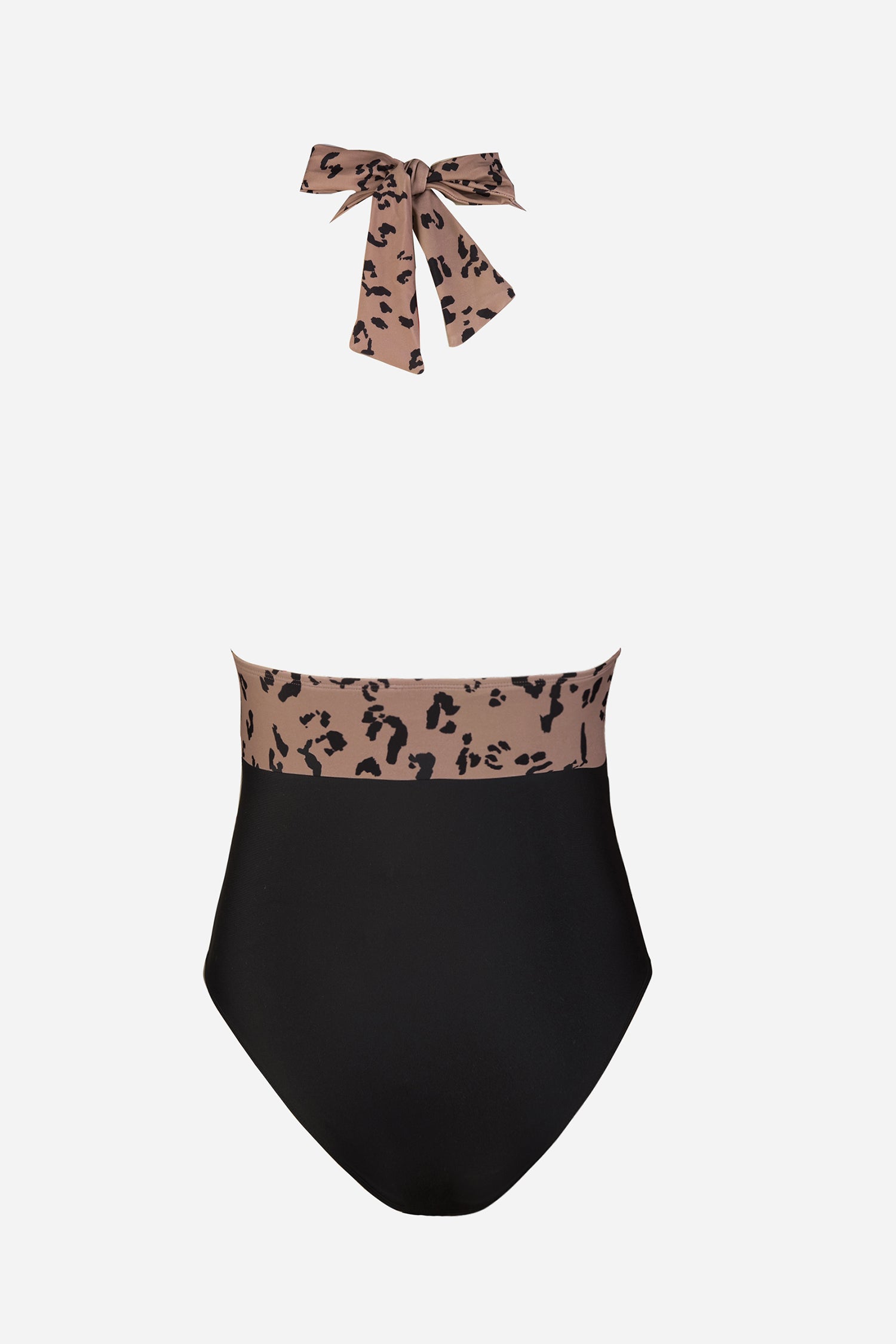 Cheetah Plunge Halter Shirred One Piece Swimsuit